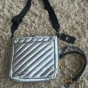 Silver Quilted Crossbody Bag